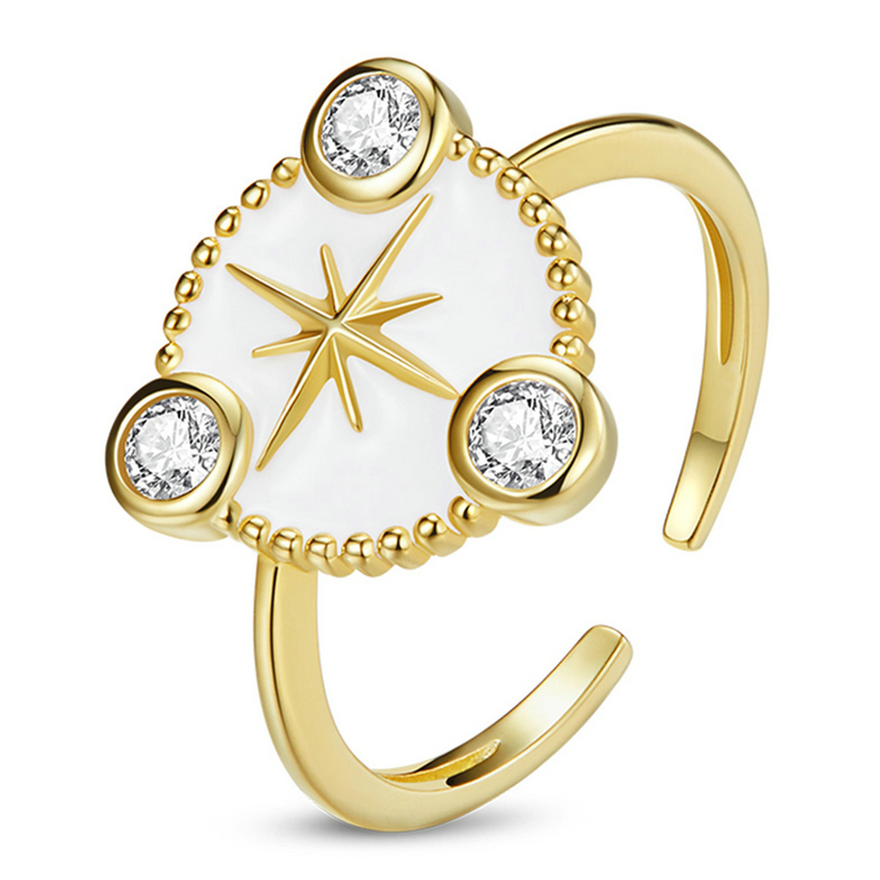 Yellow Gold Filled Ring for Women with Cubic Zirconia and Silver Enamel 